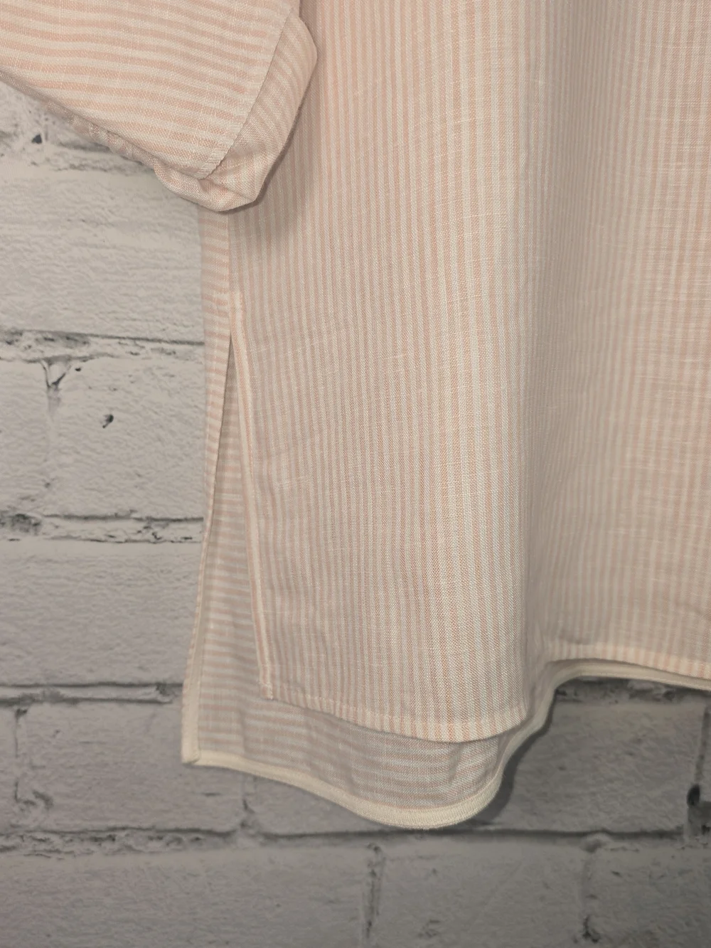 LAFAYETTE 148 NEW YORK ROSE QUARTZ STRIPED 100% LINEN BUTTON DOWN BLOUSE NWT LG - Picture 3 of 10